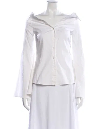 Pre-owned Caroline Constas Off-the-shoulder Long Sleeve Blouse In White
