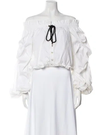 Pre-owned Caroline Constas Off-the-shoulder Long Sleeve Blouse In White