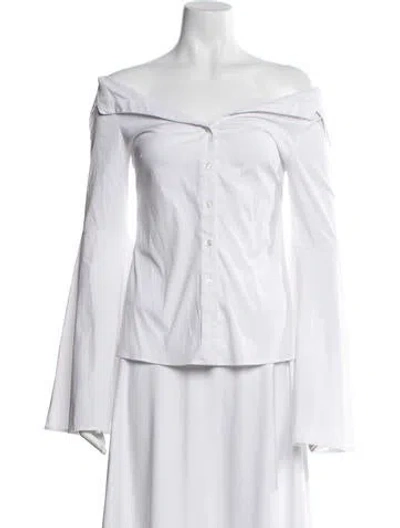 Pre-owned Caroline Constas Off-the-shoulder Long Sleeve Blouse In White