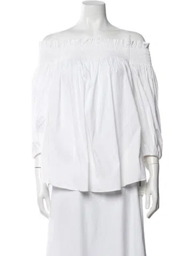 Pre-owned Caroline Constas Off-the-shoulder Long Sleeve Blouse In White