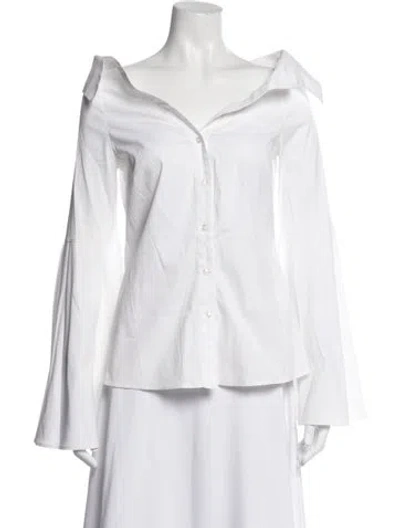 Pre-owned Caroline Constas Off-the-shoulder Long Sleeve Blouse In White