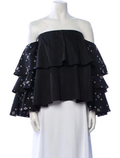 Pre-owned Caroline Constas Off-the-shoulder Long Sleeve Crop Top In Black