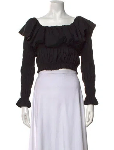 Pre-owned Caroline Constas Off-the-shoulder Long Sleeve Crop Top In Black