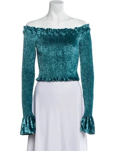 Pre-owned Caroline Constas Off-the-shoulder Long Sleeve Crop Top In Blue