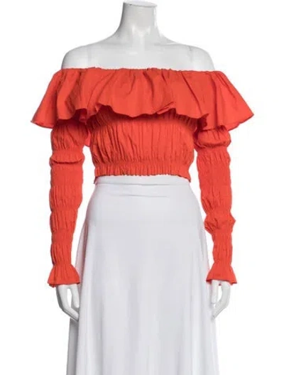 Pre-owned Caroline Constas Off-the-shoulder Long Sleeve Crop Top In Orange