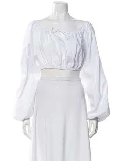 Pre-owned Caroline Constas Off-the-shoulder Long Sleeve Crop Top In White