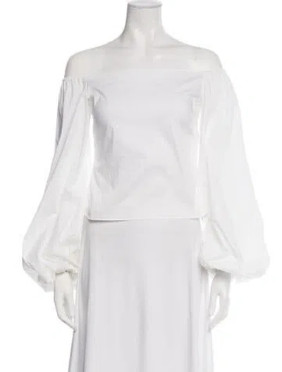 Pre-owned Caroline Constas Off-the-shoulder Long Sleeve Top In White