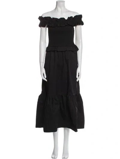 Pre-owned Caroline Constas Off-the-shoulder Midi Length Dress In Black
