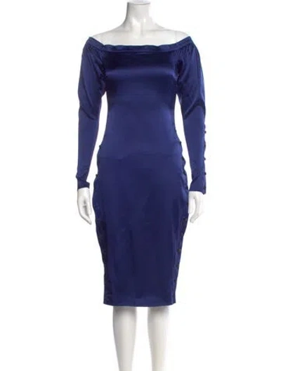 Pre-owned Caroline Constas Off-the-shoulder Midi Length Dress In Blue
