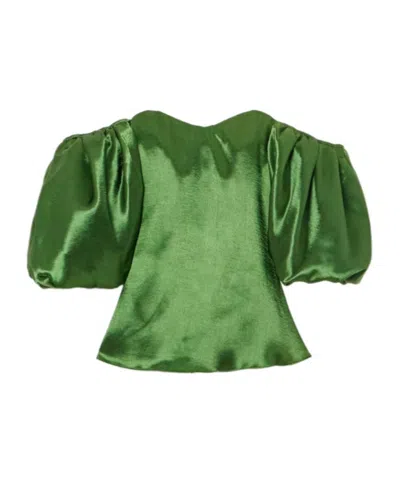 Caroline Constas Off-the-shoulder Satin Top In Green