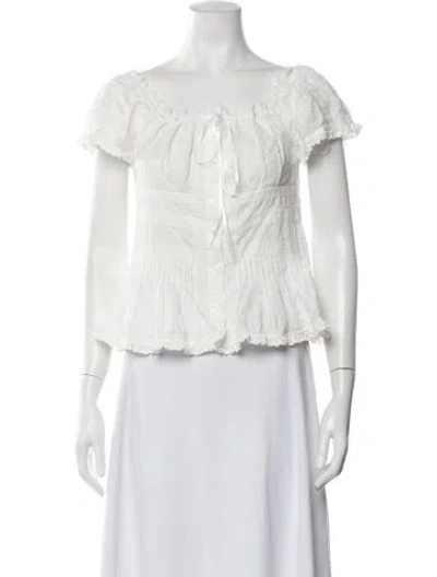 Pre-owned Caroline Constas Off-the-shoulder Short Sleeve Blouse In Neutrals