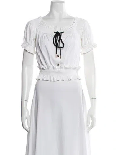 Pre-owned Caroline Constas Off-the-shoulder Short Sleeve Blouse In White