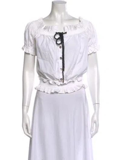 Pre-owned Caroline Constas Off-the-shoulder Short Sleeve Crop Top In White