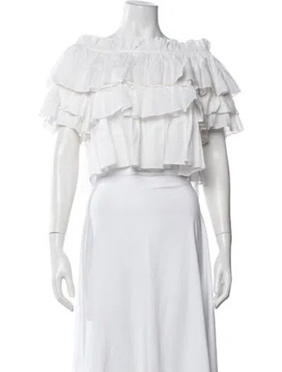 Pre-owned Caroline Constas Off-the-shoulder Short Sleeve Top In White
