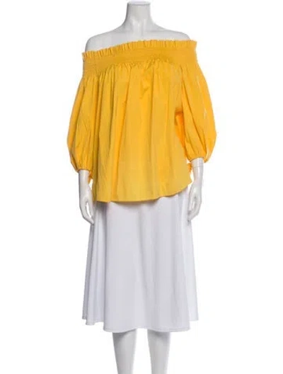 Pre-owned Caroline Constas Off-the-shoulder Short Sleeve Top In Yellow