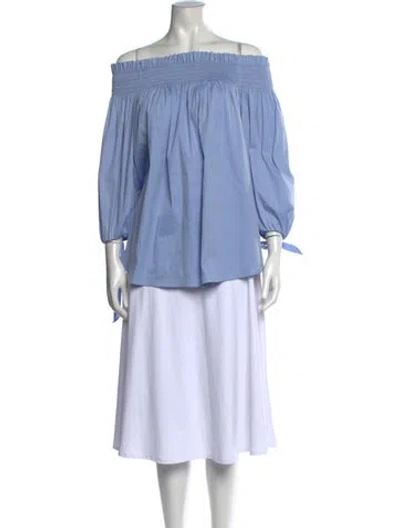 Pre-owned Caroline Constas Off-the-shoulder Three-quarter Sleeve Blouse In Blue