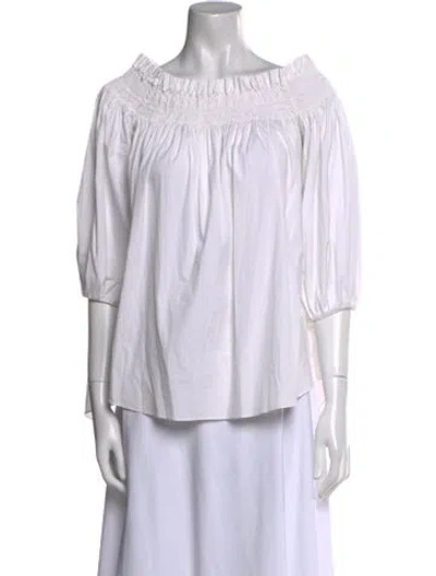 Pre-owned Caroline Constas Off-the-shoulder Three-quarter Sleeve Blouse In Neutral