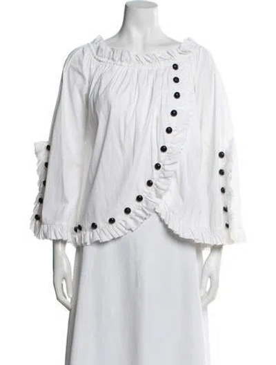 Pre-owned Caroline Constas Off-the-shoulder Three-quarter Sleeve Blouse In Neutral