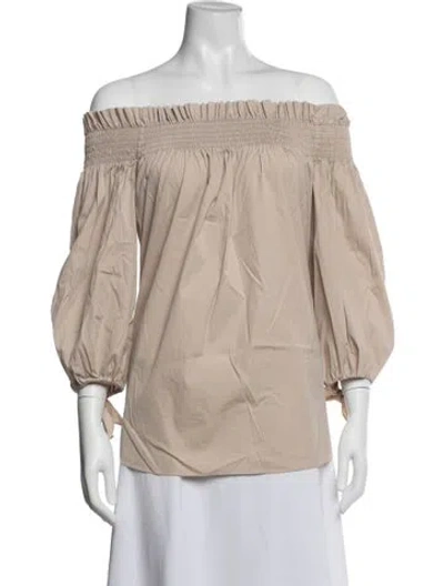 Pre-owned Caroline Constas Off-the-shoulder Three-quarter Sleeve Blouse In Neutrals