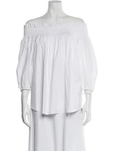 Pre-owned Caroline Constas Off-the-shoulder Three-quarter Sleeve Blouse In White