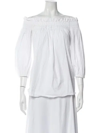 Pre-owned Caroline Constas Off-the-shoulder Three-quarter Sleeve Blouse In White