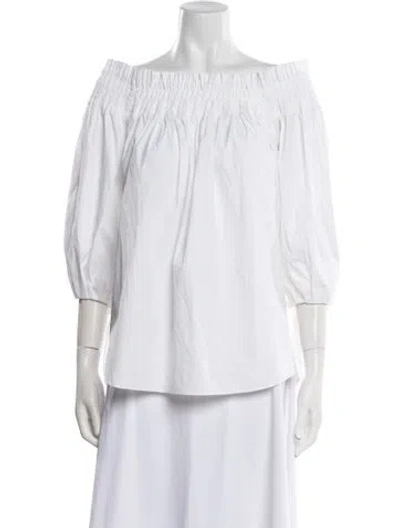 Pre-owned Caroline Constas Off-the-shoulder Three-quarter Sleeve Blouse In White