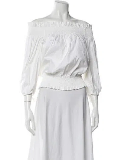 Pre-owned Caroline Constas Off-the-shoulder Three-quarter Sleeve Blouse In White