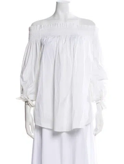 Pre-owned Caroline Constas Off-the-shoulder Three-quarter Sleeve Blouse In White