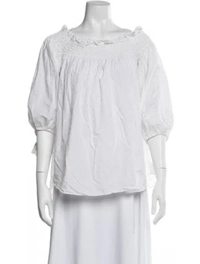 Pre-owned Caroline Constas Off-the-shoulder Three-quarter Sleeve Blouse In White