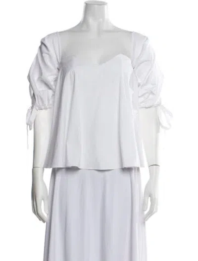 Pre-owned Caroline Constas Off-the-shoulder Three-quarter Sleeve Blouse In White