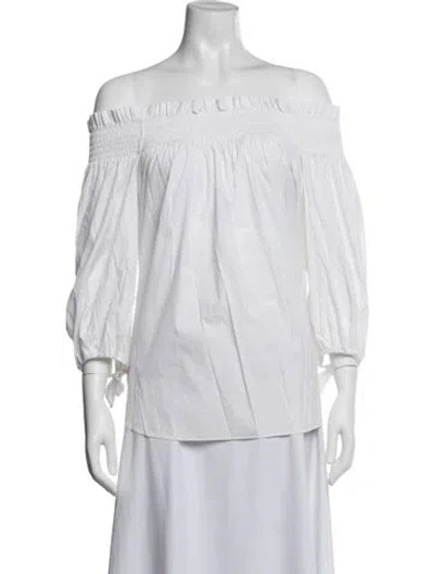 Pre-owned Caroline Constas Off-the-shoulder Three-quarter Sleeve Blouse In White