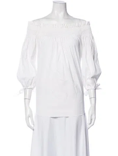 Pre-owned Caroline Constas Off-the-shoulder Three-quarter Sleeve Blouse In White