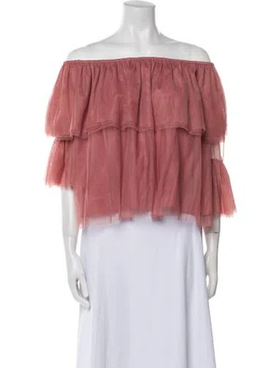 Pre-owned Caroline Constas Off-the-shoulder Three-quarter Sleeve Crop Top In Pink
