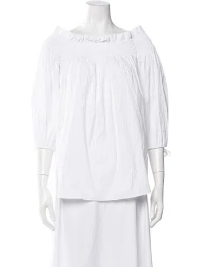 Pre-owned Caroline Constas Off-the-shoulder Three-quarter Sleeve Top In Neutrals