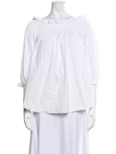 Pre-owned Caroline Constas Off-the-shoulder Three-quarter Sleeve Top In White