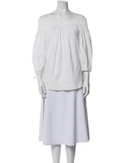 Pre-owned Caroline Constas Off-the-shoulder Three-quarter Sleeve Tunic In White