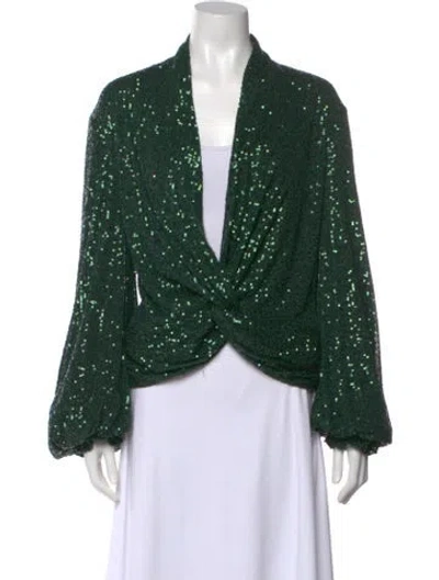 Pre-owned Caroline Constas Open Front Long Sleeve Top In Green