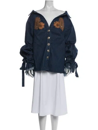 Pre-owned Caroline Constas Paisley Print Denim Jacket In Blue