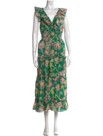 Pre-owned Caroline Constas Paisley Print Midi Length Dress In Green