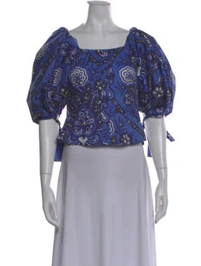 Pre-owned Caroline Constas Paisley Print Square Neckline Blouse In Blue