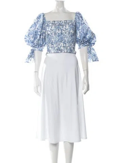 Pre-owned Caroline Constas Paisley Print Square Neckline Blouse In Blue