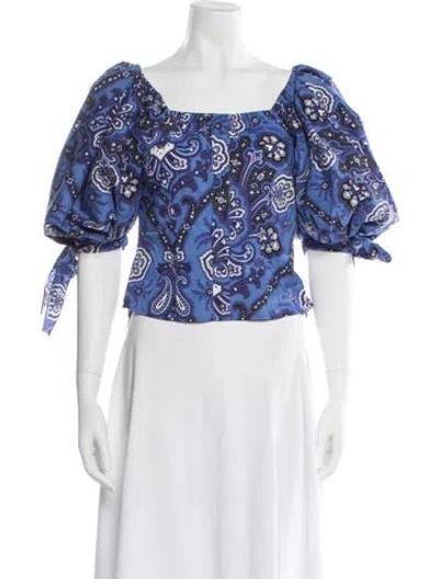 Pre-owned Caroline Constas Paisley Print Square Neckline Blouse In Blue