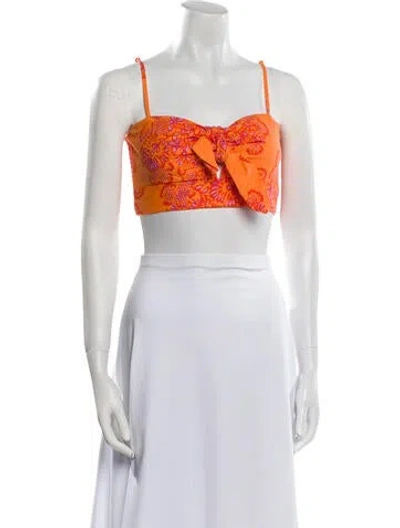 Pre-owned Caroline Constas Paisley Print Square Neckline Crop Top In Orange