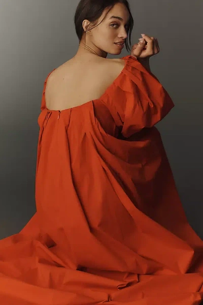 Caroline Constas Palmer Puff-sleeve Maxi Dress In Orange