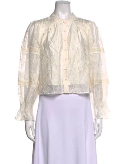 Pre-owned Caroline Constas Patterned Long Sleeve Blouse W/ Tags In Neutrals