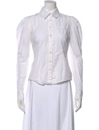 Pre-owned Caroline Constas Patterned Long Sleeve Blouse In White