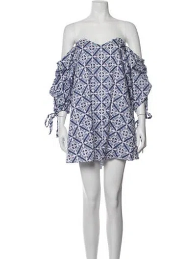 Pre-owned Caroline Constas Patterned Mini Dress In Blue/white