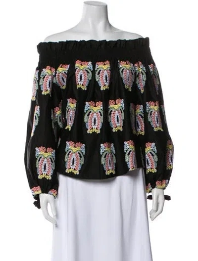 Pre-owned Caroline Constas Patterned Off-the-shoulder Blouse In Black