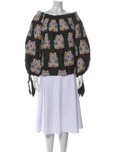 Pre-owned Caroline Constas Patterned Off-the-shoulder Blouse In Black