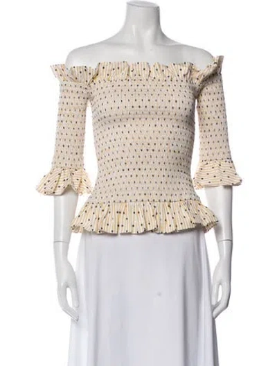 Pre-owned Caroline Constas Patterned Off-the-shoulder Blouse W/ Tags In Yellow